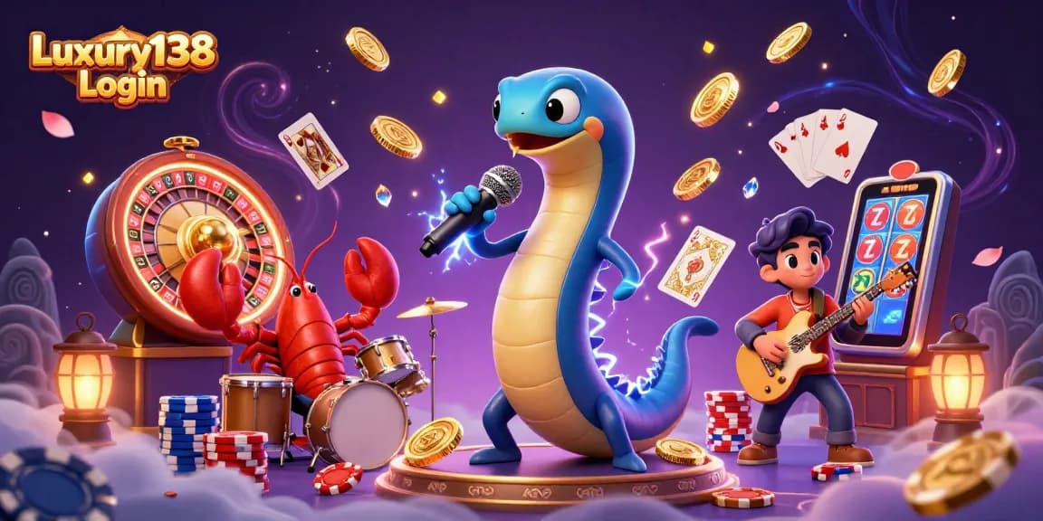 Engage with excitement at Luxury138 Login, amidst an enchanting underwater casino scene with vibrant characters and gaming elements.