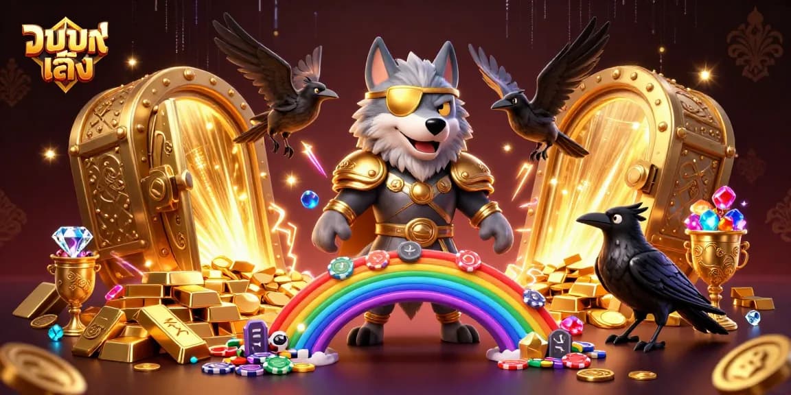 แทงบอลเต็ง players betting confidently in a vibrant 3D casino scene filled with treasures.