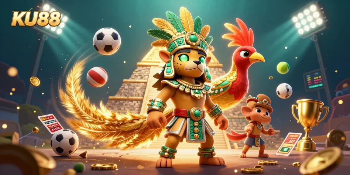 Engage with KU88's thrilling sports betting adventures featuring animated characters and dynamic elements.