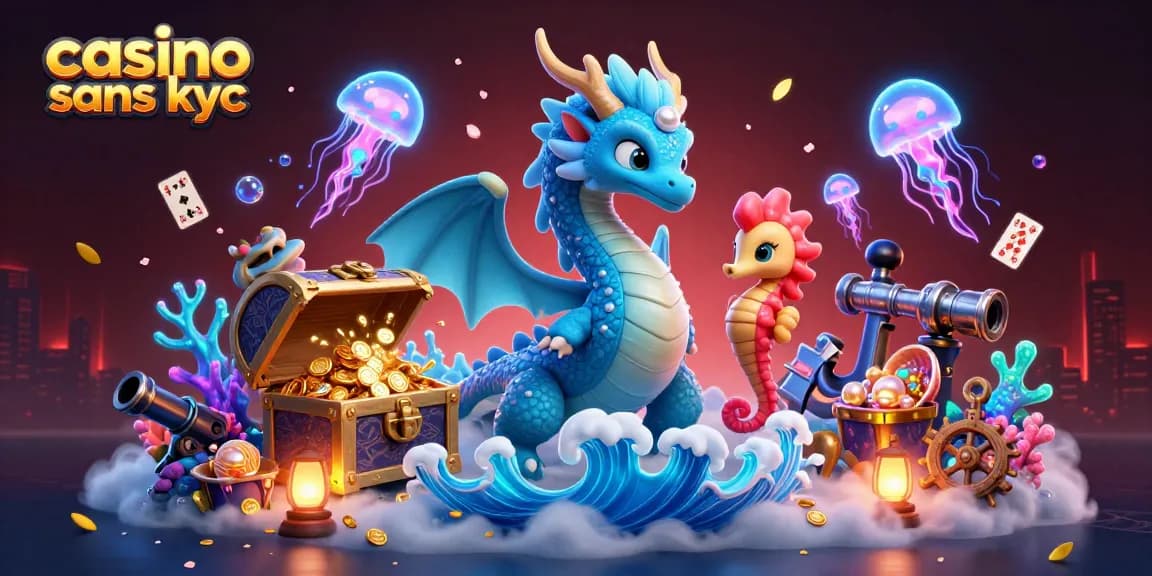 Jouez dans un casino sans KYC avec un dragon aquatique et des créatures illuminées sous-marines.