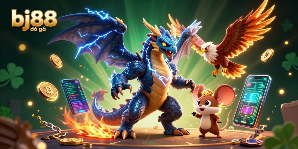 Watch thrilling bj88 đá gà action featuring majestic dragons and dynamic casino elements