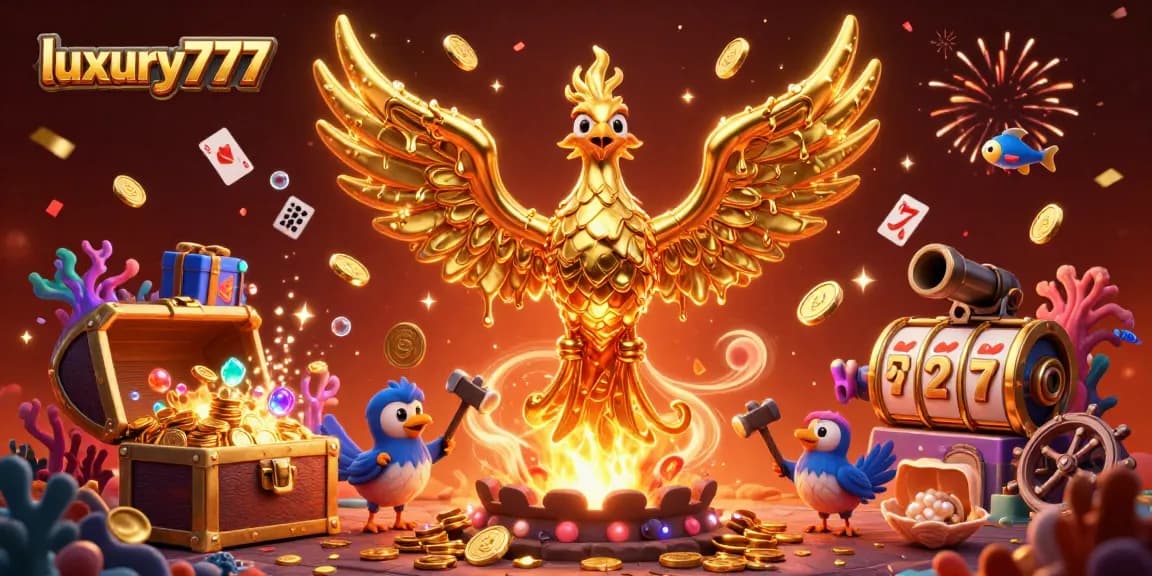 Experience luxury777 with a captivating golden phoenix and dynamic slot elements exploding with wins.