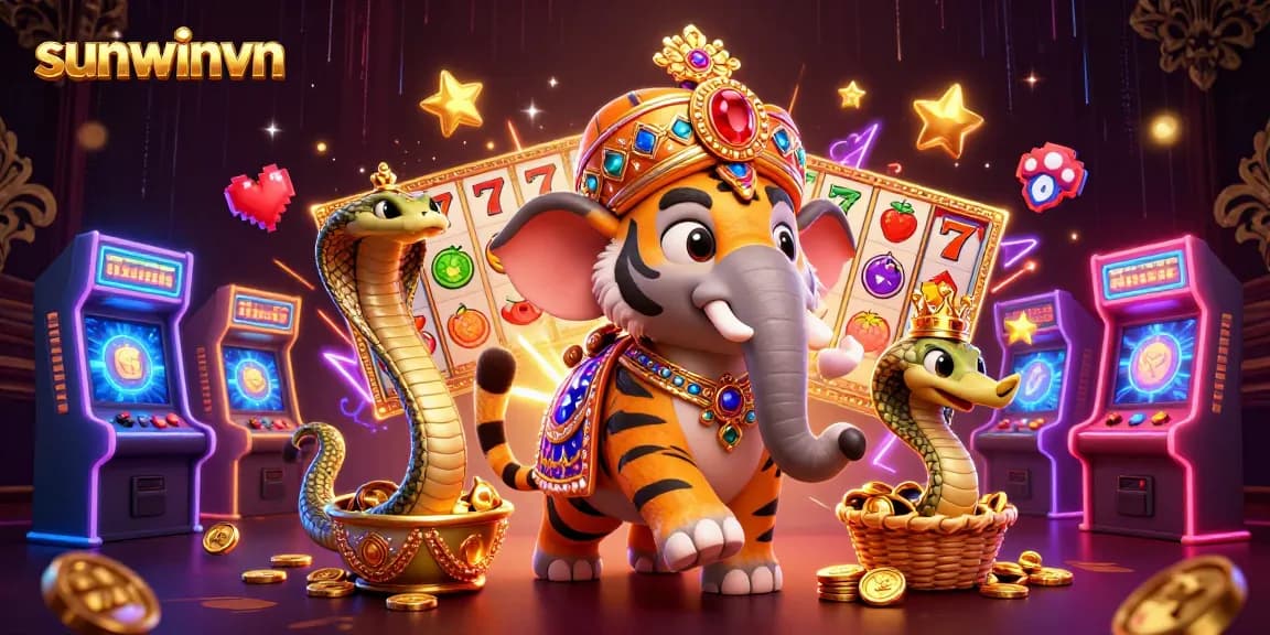 Win big at sunwinvn with a vibrant 3D casino illustration showcasing thrilling slot games.