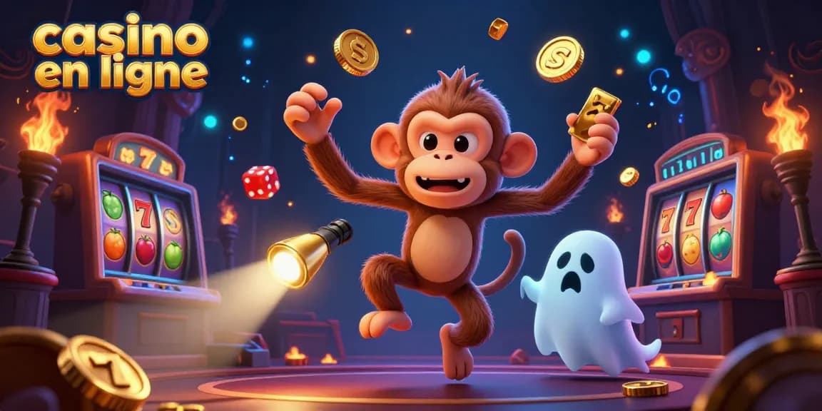 Découvrez le plaisir des jeux casino en ligne avec un poltergeist singe jonglant des pièces d'or et un chiot chasseur de fantômes.
