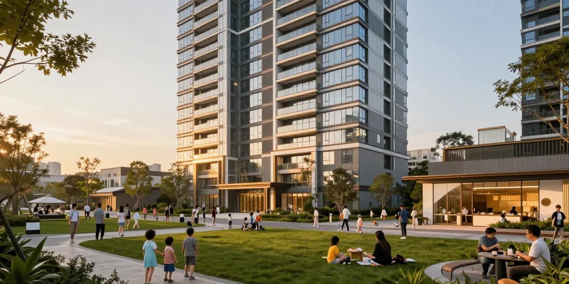Dover Residences showcasing a vibrant community with families near modern amenities.