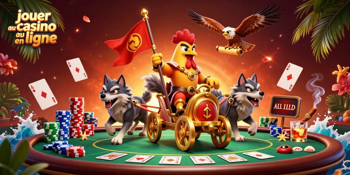 jouer au casino en ligne avec un roi coq en 3D dans une scène de poker animée