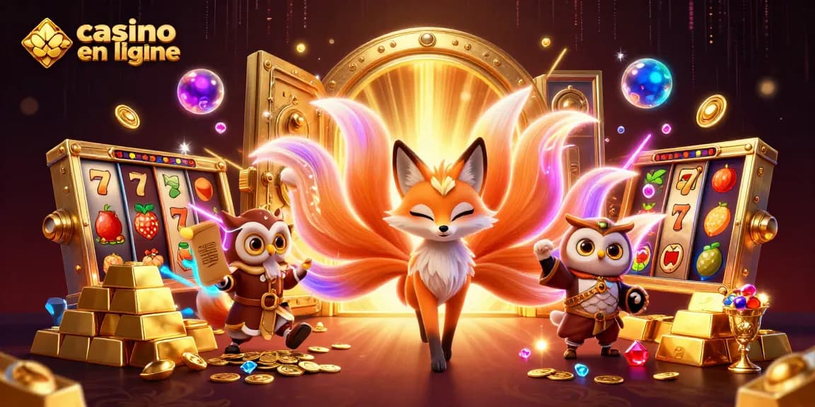 Interagissez avec le casino en ligne dans une illustration 3D dynamique présentant des éléments de jeu en mouvement.