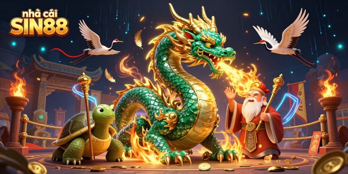 Engage with nhà cái SIN88 through an exciting casino illustration featuring dynamic characters and gaming elements.
