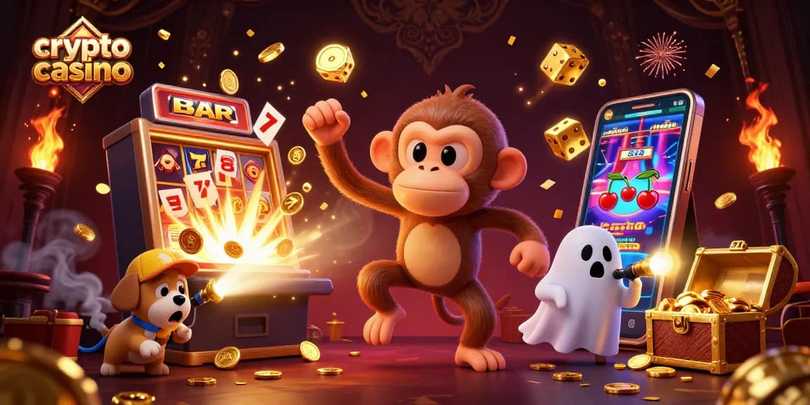 Expérimentez le crypto casino avec un esprit espiègle et un chiot chasseur de fantômes dans une scène riche en détails.
