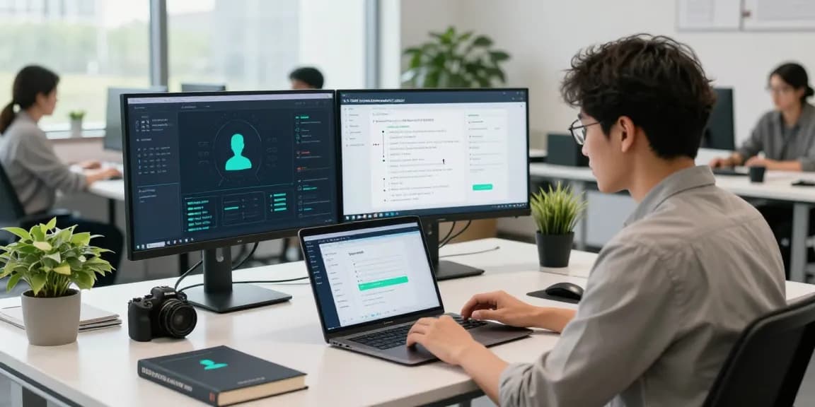 Age verification system interface displayed on laptop in a modern tech office during team collaboration.