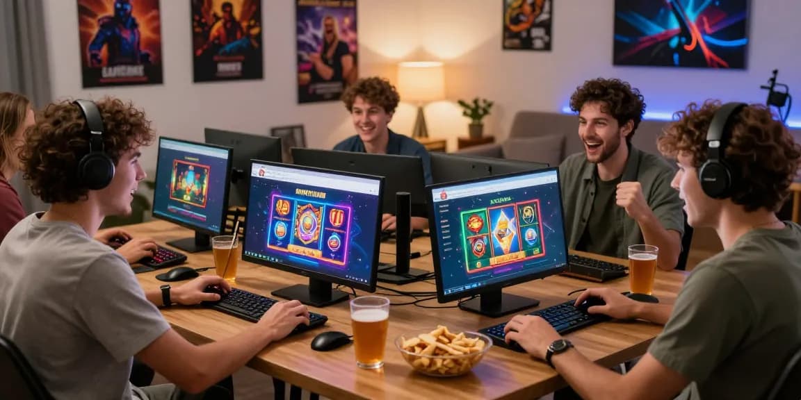 Engaging friends enjoying เว็บ สล็อต แตก ง่าย 2021 ฝาก ถอน ไม่มี ขั้น ต่ำ while gaming together online in a cozy living room.