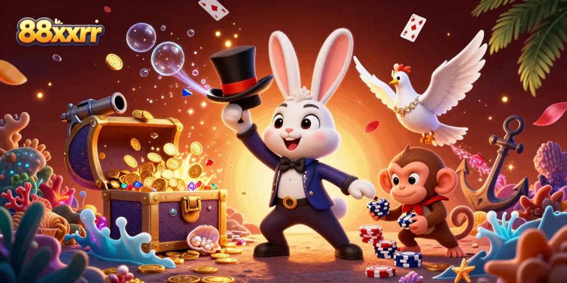 Experience 88xxrr magic with a vibrant 3D rendering capturing casino excitement and winning thrills.