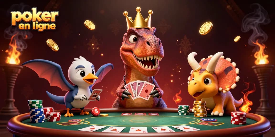 Jouez au poker en ligne et découvrez l'univers palpitant des jeux avec des personnages dynamiques et des éléments immersifs.