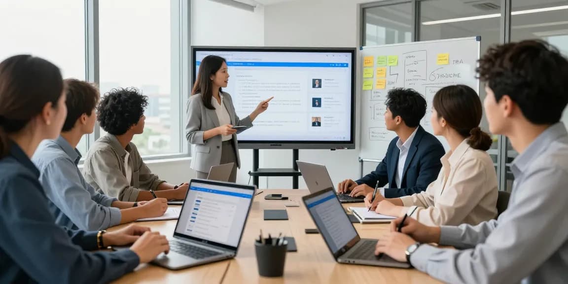 Team collaborating on WPS下载 features in a modern office setting, showcasing productivity.