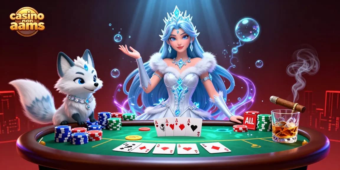 Partecipa al gioco nei casinò non AAMS con una scena artica affascinante che mette in evidenza elementi del poker e una regina invernale.