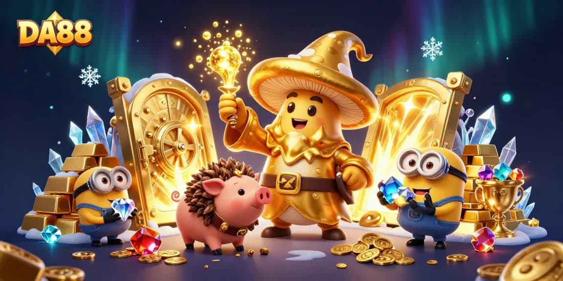 Win big with DA88's magical casino adventure featuring gold treasures and enchanting characters.