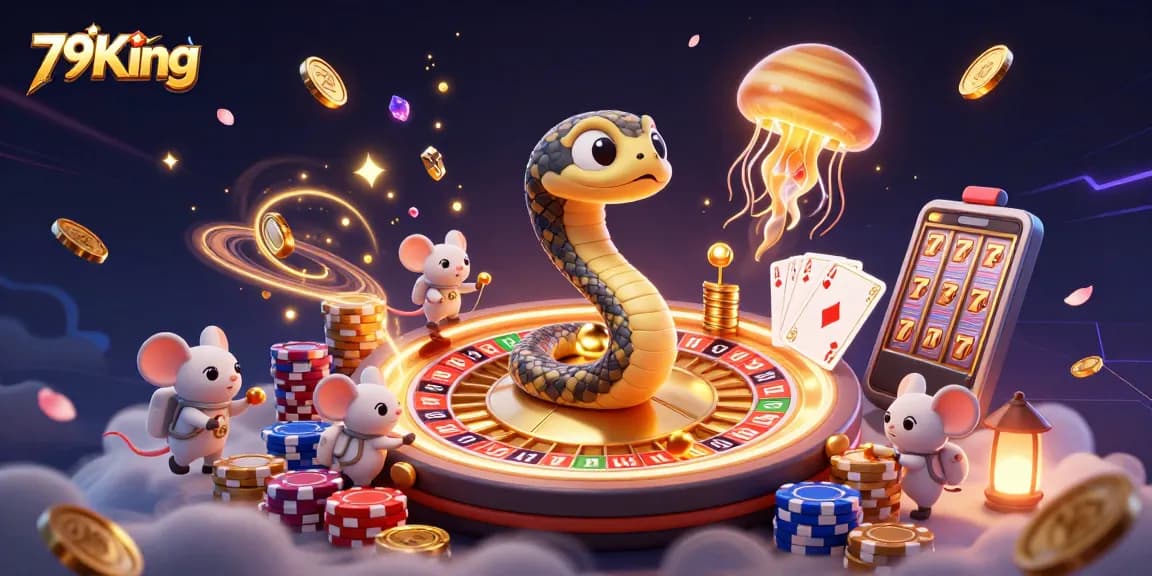 Experience 79King's vibrant casino atmosphere with animated characters betting on a dynamic roulette scene.