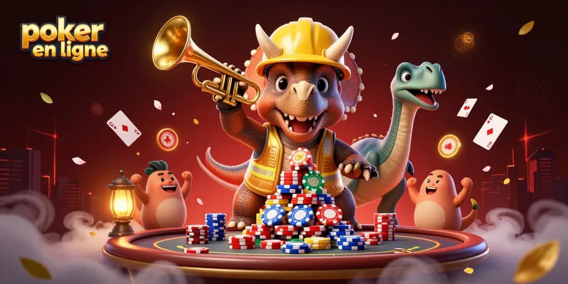 Jouez au poker en ligne et célébrez à travers cette illustration dynamique de personnages colorés.