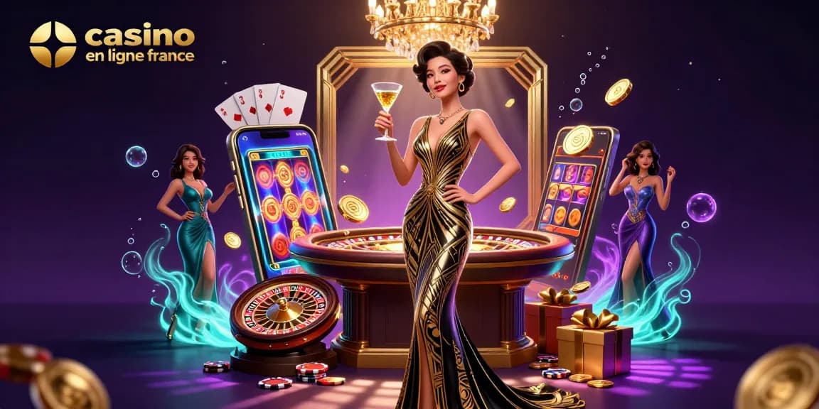 Découvrez le glamour du casino en ligne France avec une scène de jeu élégante mettant en avant l'excitation et le luxe.