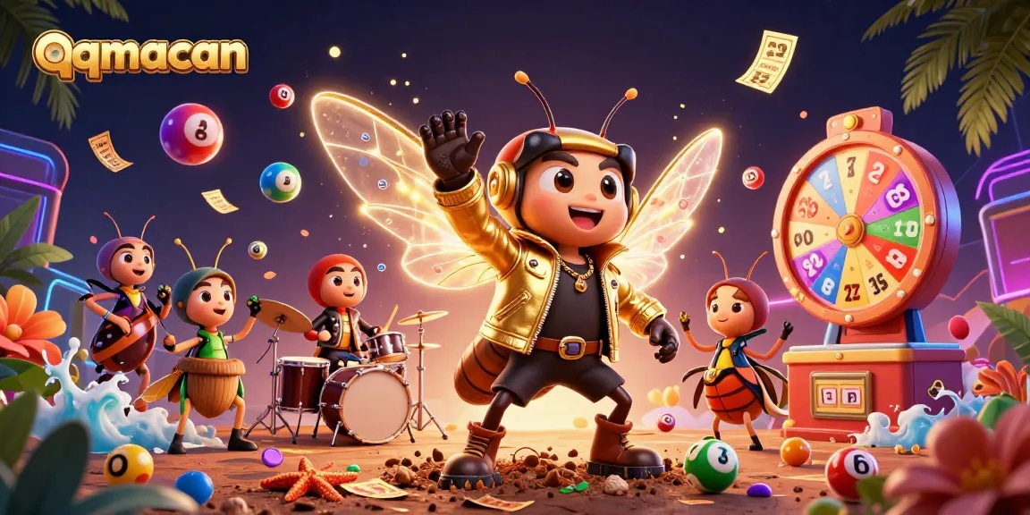 Experience the thrilling gameplay of qqmacan with dynamic lottery balls, prizes, and festive casino elements.