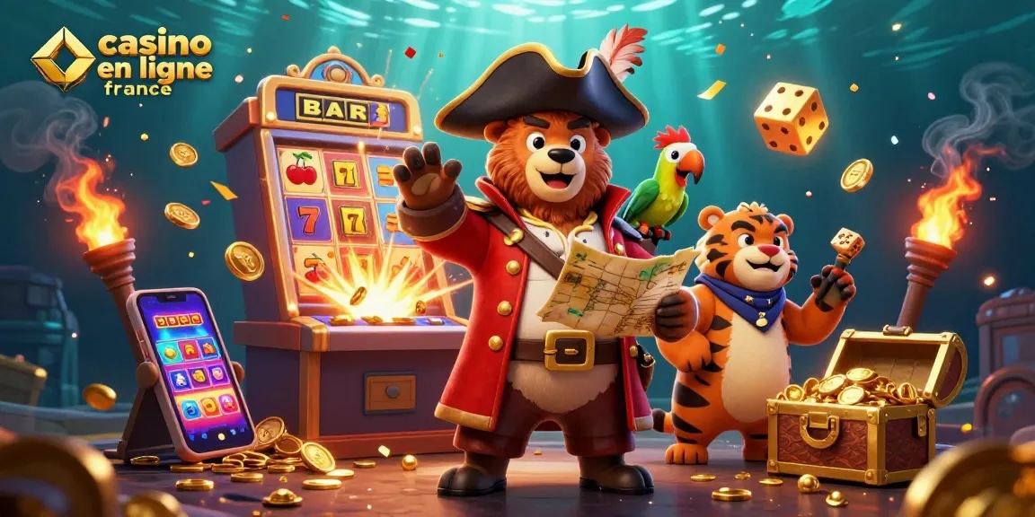 Experience thrilling wins at casino en ligne france with vibrant 3D illustration of games and characters.