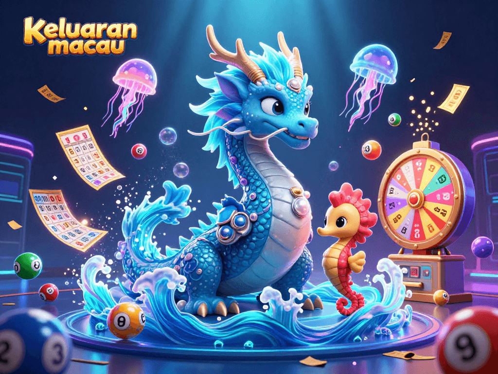 Experience keluaran macau with vibrant lottery action featuring a dragon and seahorse in a dynamic scene.