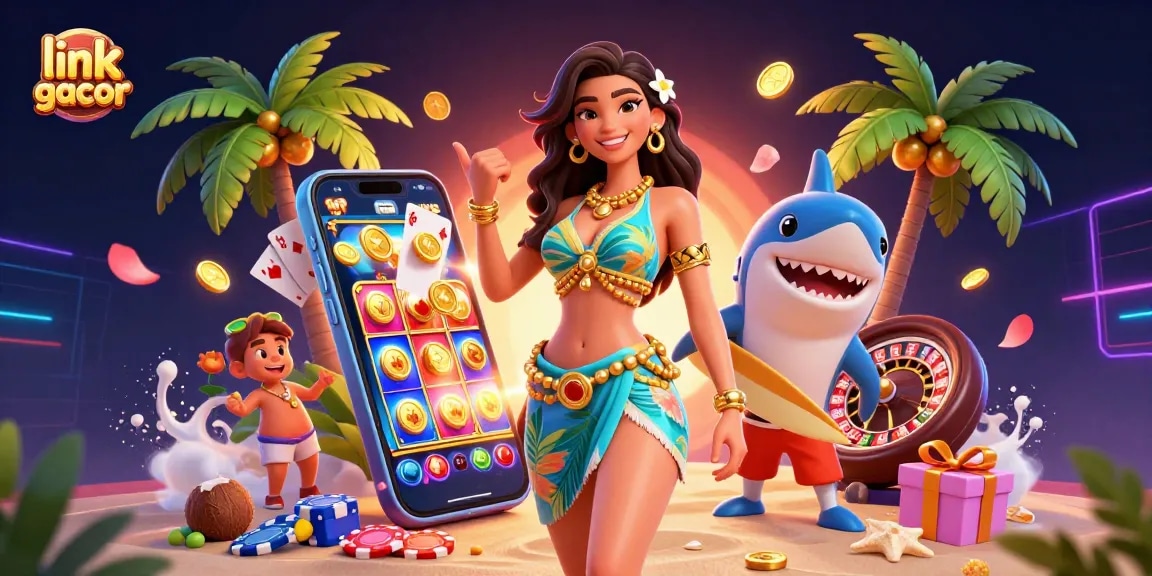 Experience the excitement of link gacor with a vibrant 3D casino scene featuring dynamic gaming elements.