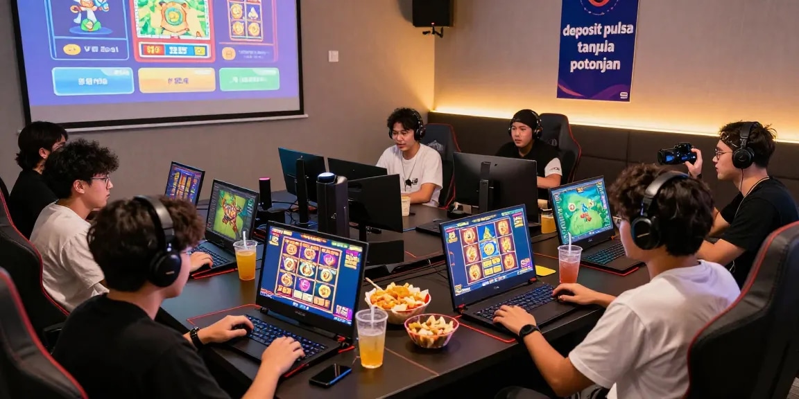 Players enjoying a thrilling gaming session with deposit pulsa tanpa potongan promotions visible on screens