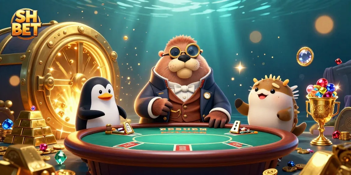 Join the adventure at SH BET with a jolly walrus, sophisticated penguin dealer, and a bluffing pufferfish at an underwater poker table.