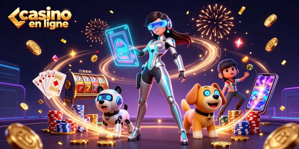 Vivez l'excitation du casino en ligne avec une magnifique illustration 3D de jeux, de gains et de plaisir.