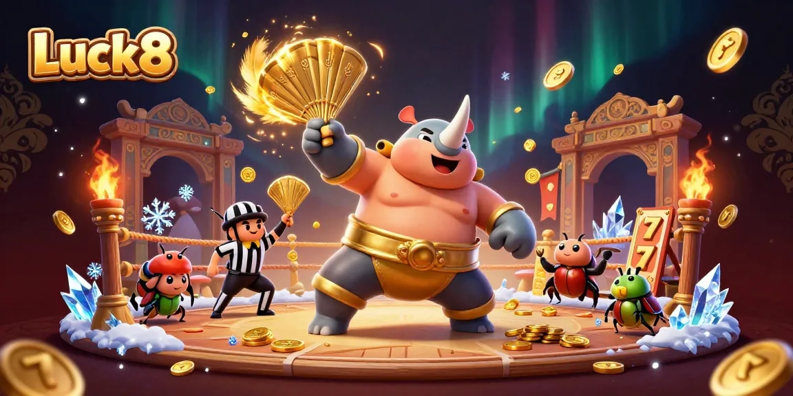 Luck8 offers thrilling online casino experiences as a sumo champion beetle stomps golden coins.