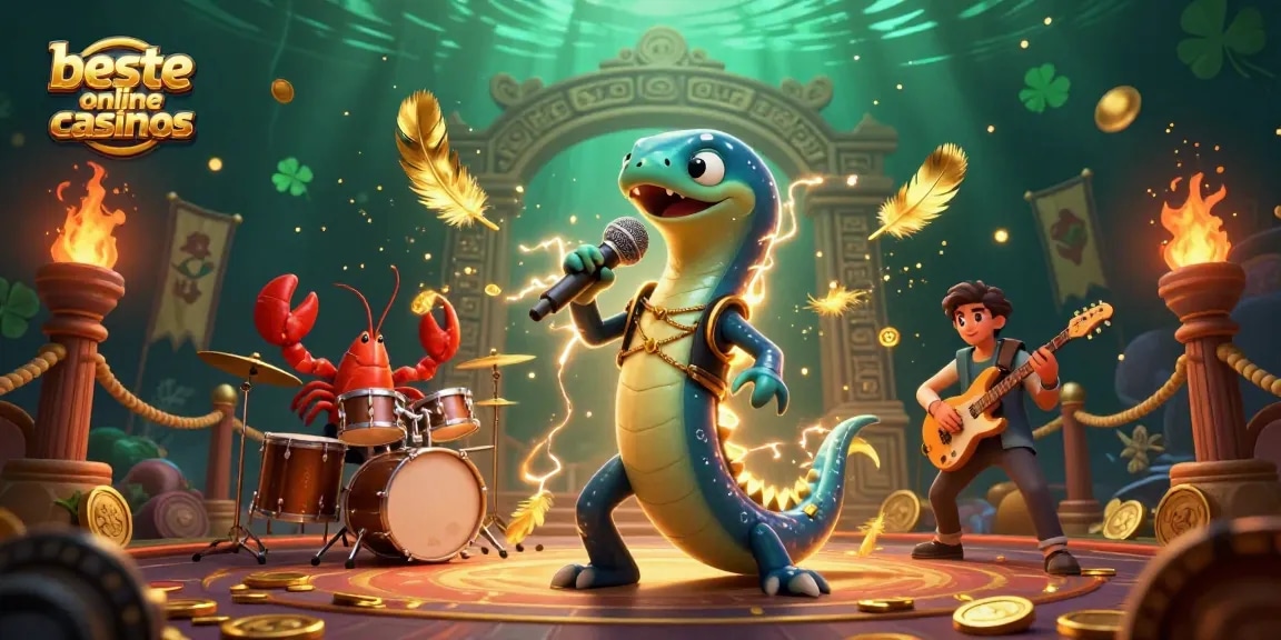 Experience fun and excitement at beste online casinos with vibrant characters performing on an underwater stage.