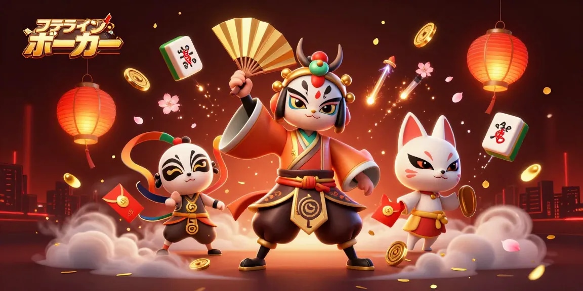 オンラインポーカーで戦う武士のイラスト。
