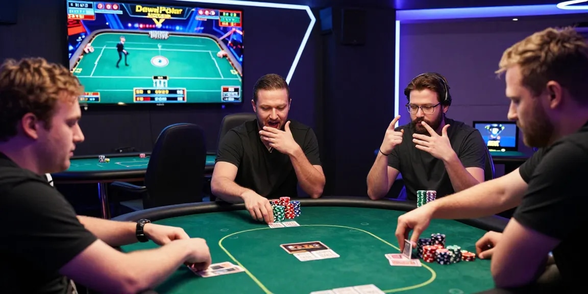 Dewapoker Live Jackpot players celebrating in an exciting poker tournament atmosphere.