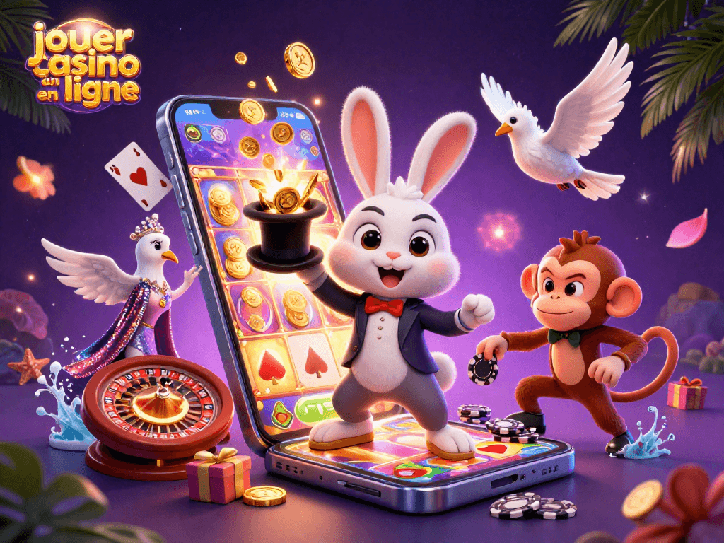 Jouer au casino en ligne avec des personnages de magie et des jeux captivants, ambiance festive.