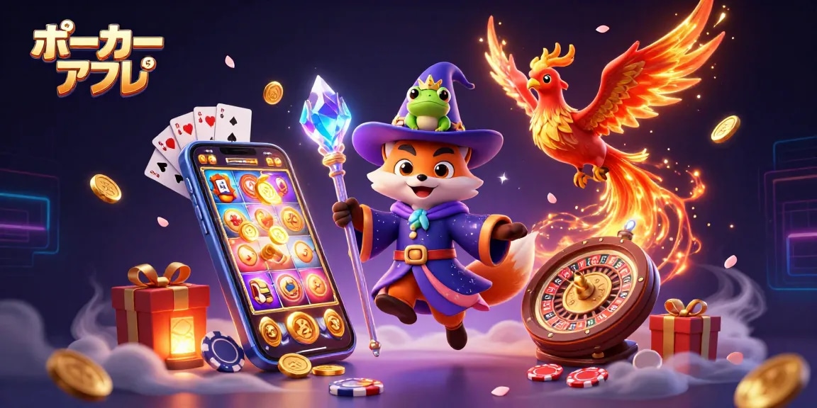 ポーカーアプリでの対戦を楽しむキャラクターたちが描かれた魅力的な3Dイラスト