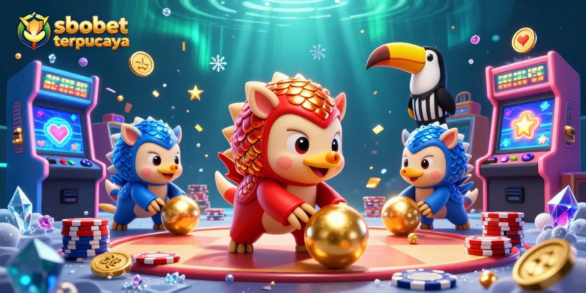 Experience sbobet terpercaya excitement with rival pangolins rolling through chips in this vibrant casino scene.