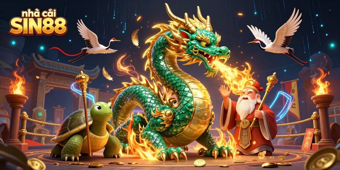 Engage with nhà cái SIN88 through an exciting casino illustration featuring dynamic characters and gaming elements.