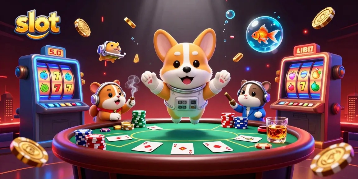 Menangkan permainan slot di kasino luar angkasa dengan corgi astronot dan banyak koin.