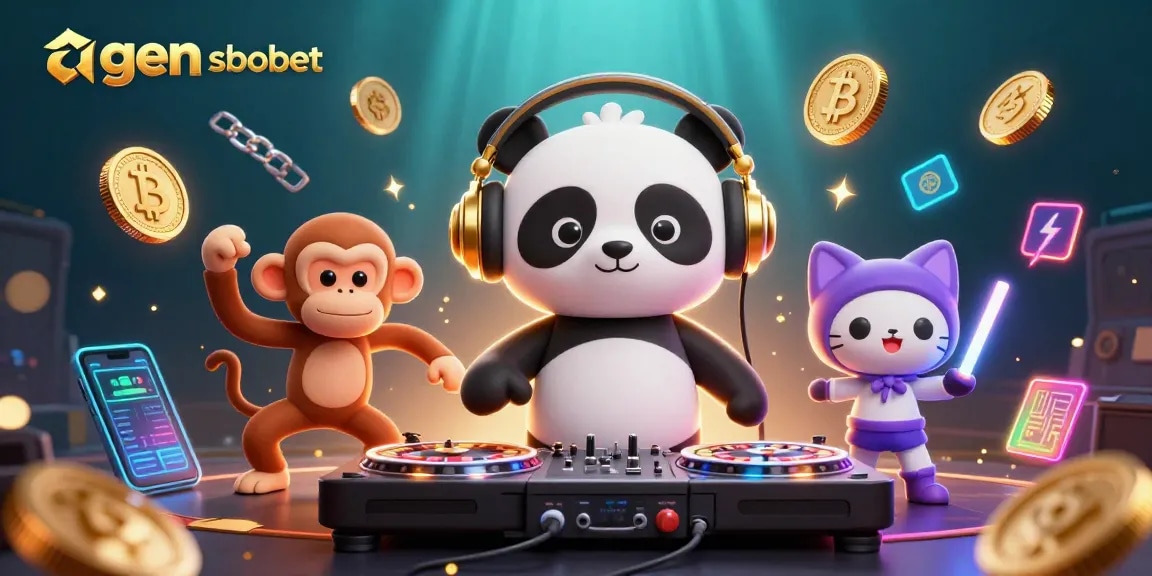 Experience thrilling gambling action with agen sbobet in a vibrant 3D casino art scene featuring playful characters.