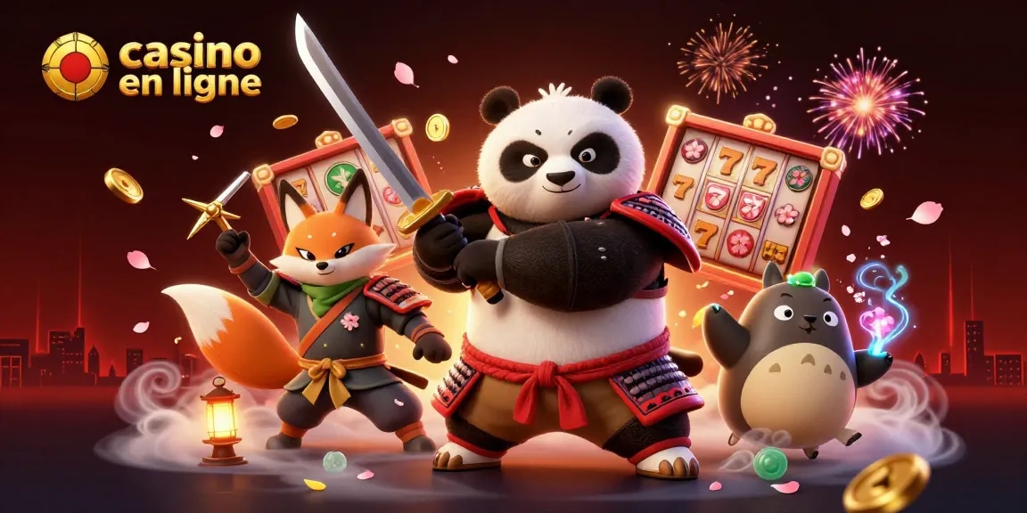 Vivez l'action des casinos en ligne avec un panda héroïque et un renard dans une scène 3D vibrante et détaillée.