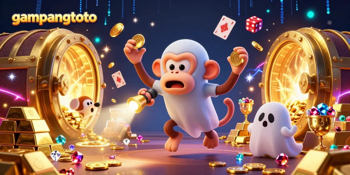 Unlock winning strategies with gampangtoto in this vibrant casino scene with dynamic golden treasures.