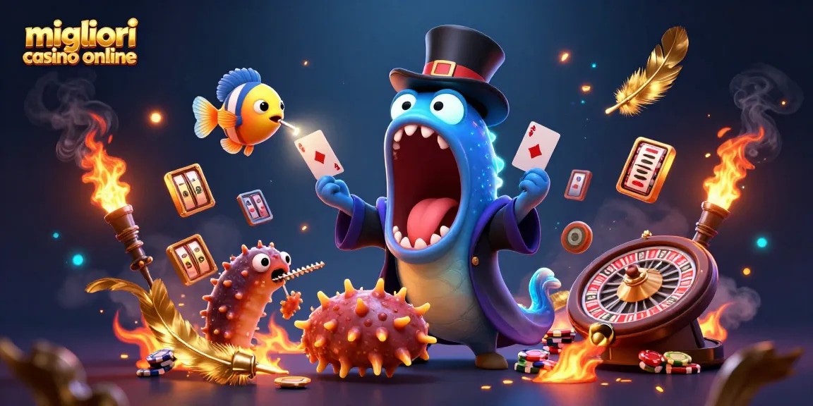 I migliori casino online esibiscono un'illustrazione tridimensionale di un'anguilla che esegue trucchi di magia per intrattenere i giocatori.