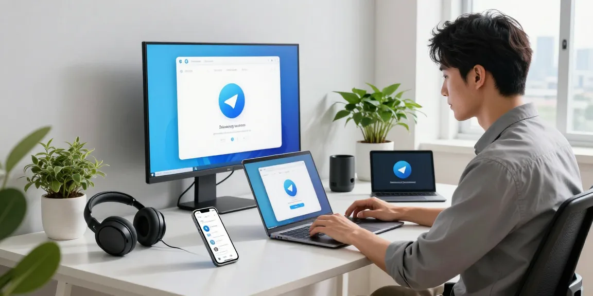 Downloading Telegram China latest version on a laptop at a modern workspace.
