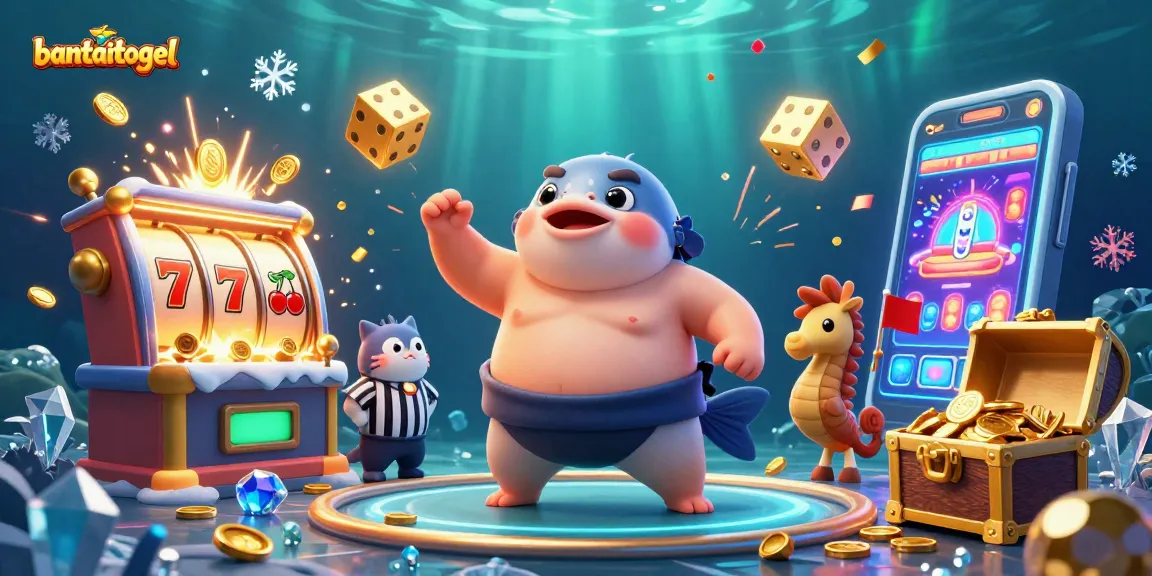 Win big with bantaitogel: Exciting underwater casino scene filled with slot jackpots and playful characters.