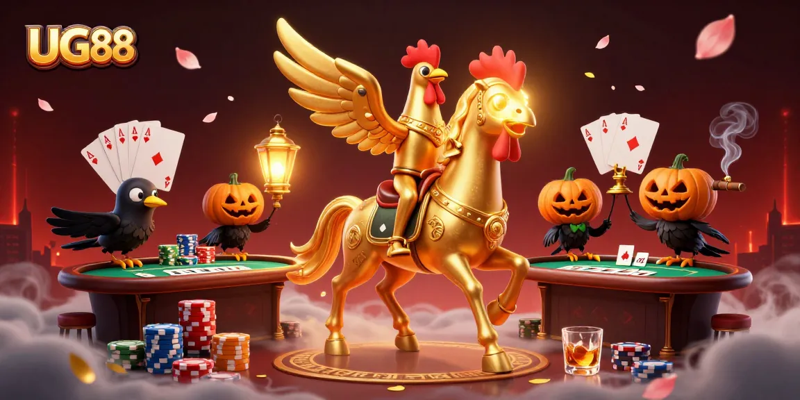 Engage with UG88's thrilling casino action featuring vibrant characters in a high-stakes poker game.
