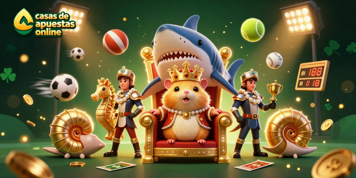 Imágenes de casas de apuestas online donde el rey hámster y sus guardias se preparan para la acción con elementos deportivos.
