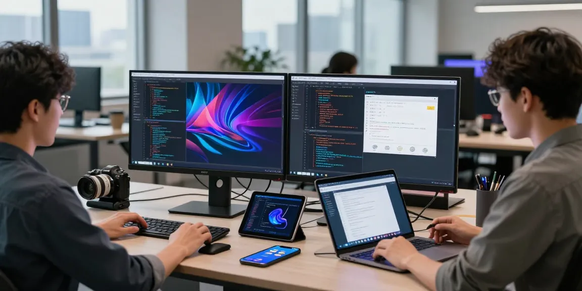 Developers enhancing their workflow with 快连 network acceleration technology in a modern workspace.