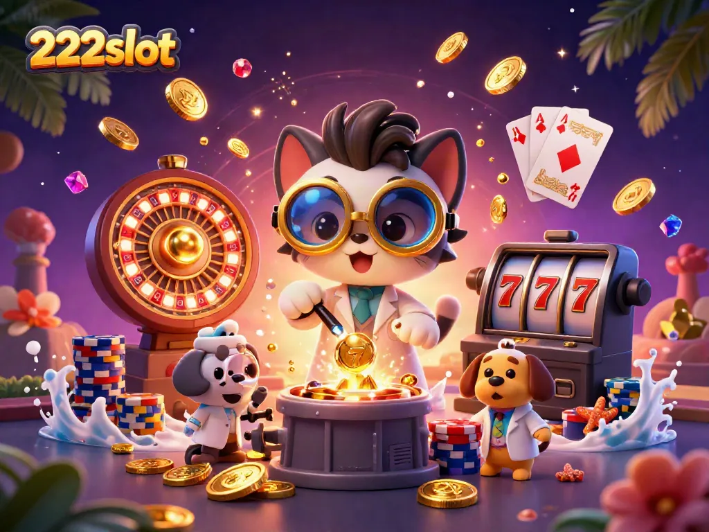 Slot menyenangkan dengan 222slot menampilkan kucing ilmuwan dan anjing lab asisten