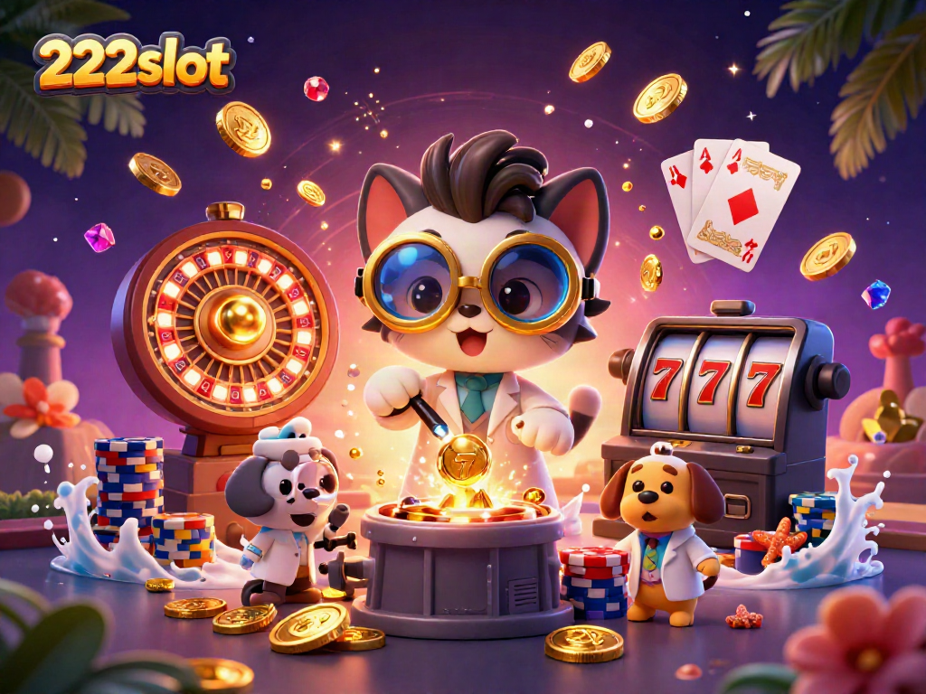 Slot menyenangkan dengan 222slot menampilkan kucing ilmuwan dan anjing lab asisten